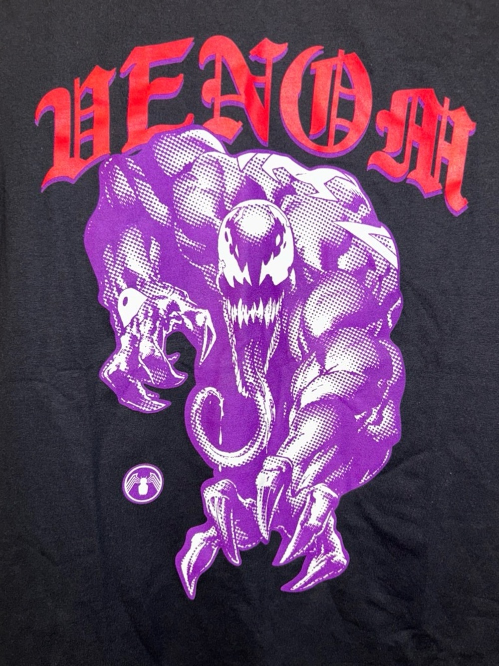 Venom Graphic Tee — Black with Purple & Red Print Small